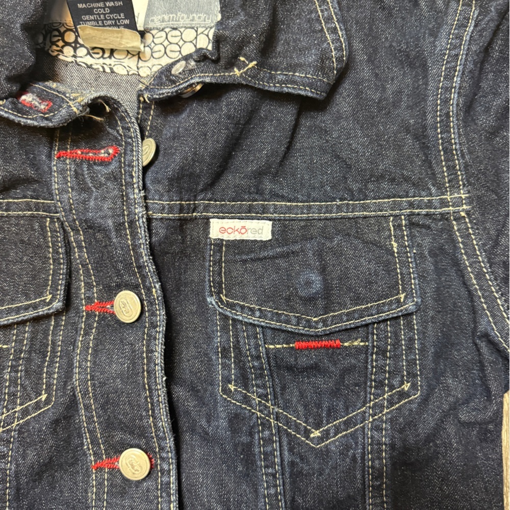 Ecko Red Denim Jacket Womens M Dark Wash Y2K Vintage Streetwear Trucker - Picture 3 of 7